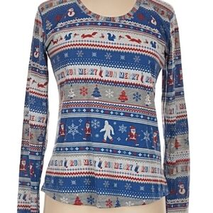 Brooks Blue and Red Festive Long Sleeve Tee